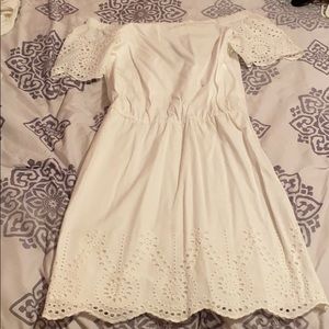 Off the shoulder white, eyelet detailed dress